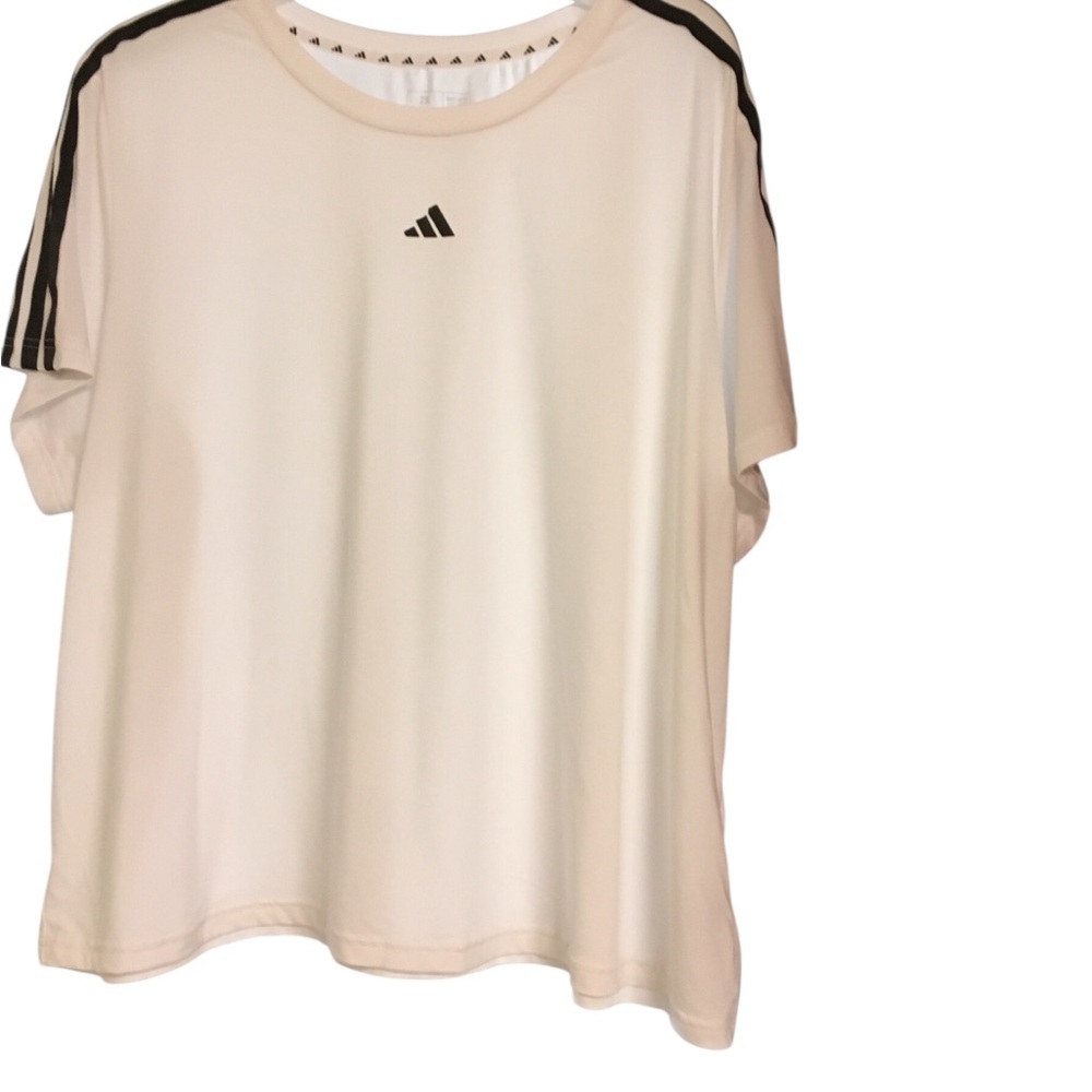 adidas White Athletic Tee with Black Shoulder Stripes Size 2X
